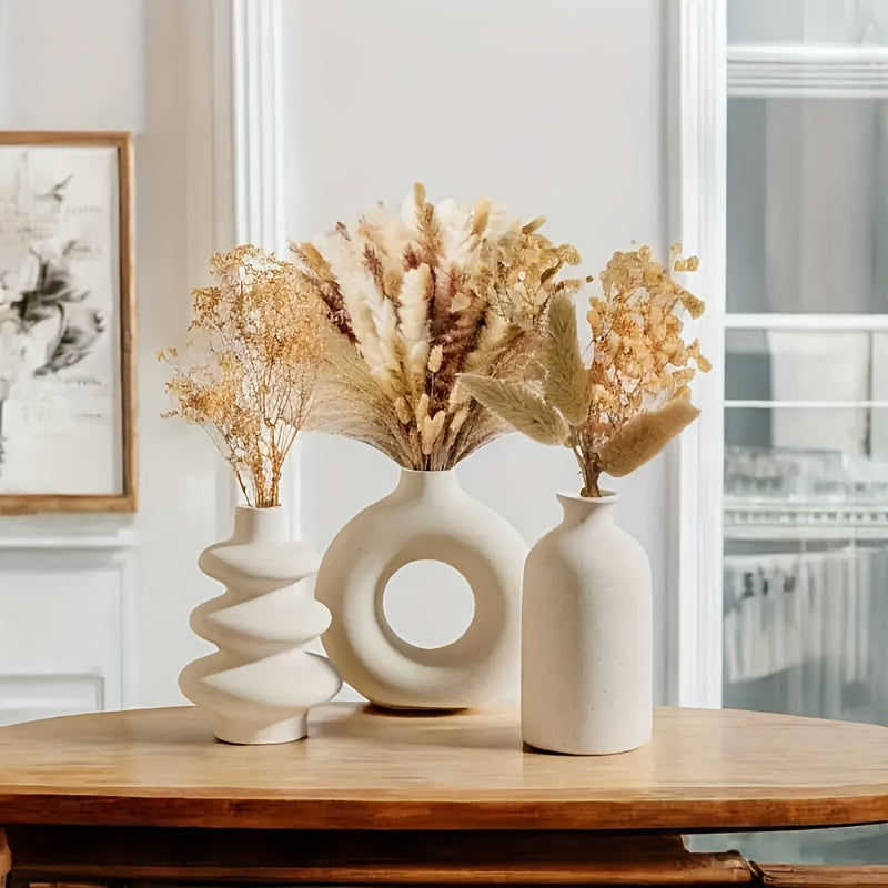 Conjunto de 3 Vasos de Cerâmica Boho - Decoração Elegante para Casa, Casamento e Ambientes