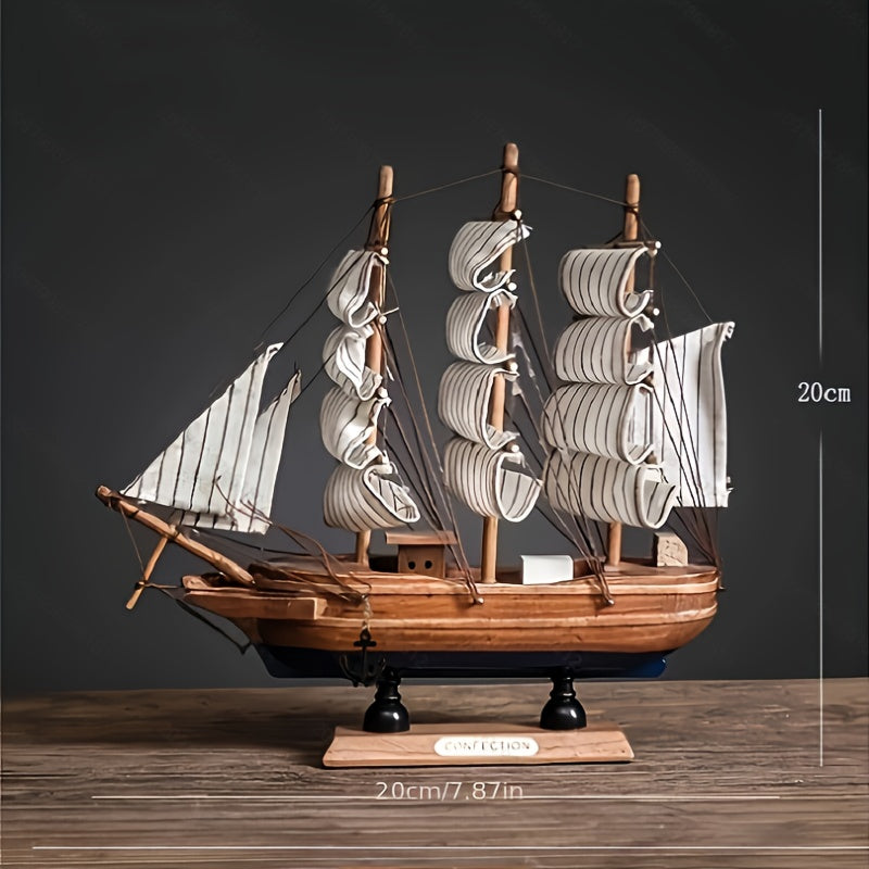 Modelo de Barco à Vela Rústico em Madeira