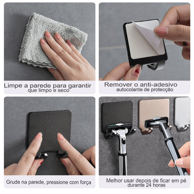 Suporte para Aparelho de Barbear Sem Perfuração - Gancho para Armazenamento, Ideal para Banheiro e Cozinha