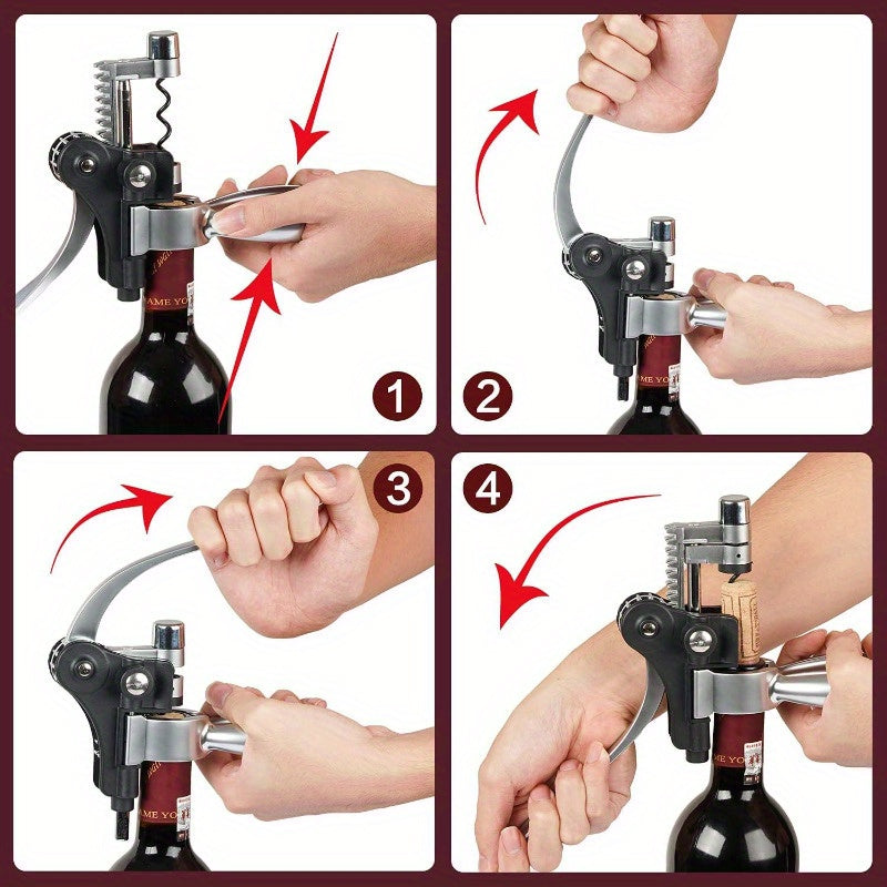 9-Piece Stainless Steel Wine Opener Set, Manual Corkscrew with Foil Cutter, Pourer, Vacuum Stopper, Ideal Gift for Wine Lovers, Kitchen Gadget