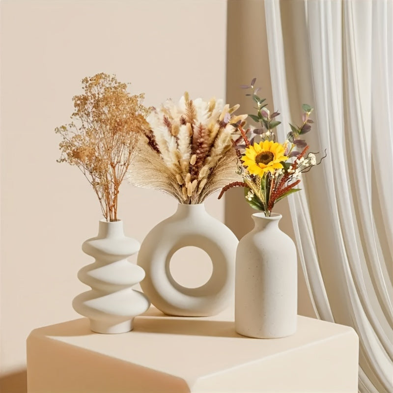 Conjunto de 3 Vasos de Cerâmica Boho - Decoração Elegante para Casa, Casamento e Ambientes