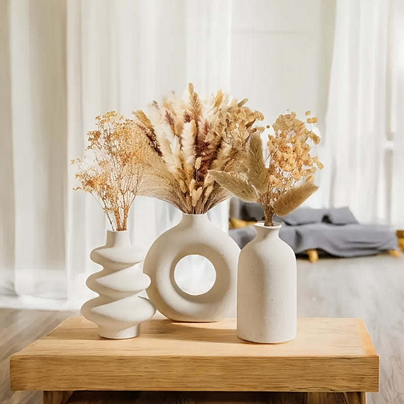 Conjunto de 3 Vasos de Cerâmica Boho - Decoração Elegante para Casa, Casamento e Ambientes