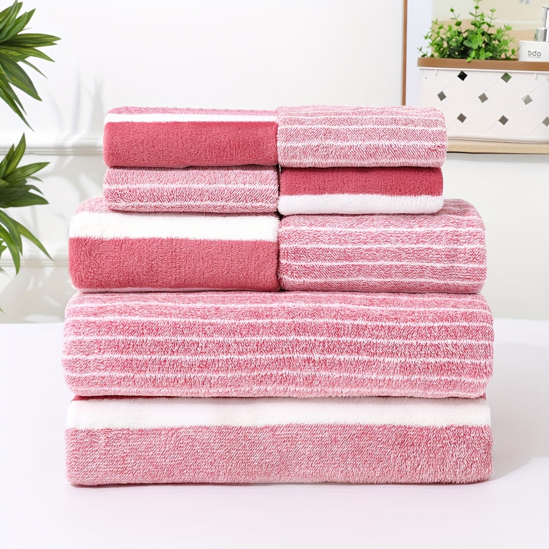 Conjunto de Toalhas Listradas (8 Peças) - Secagem Rápida e Super Absorventes