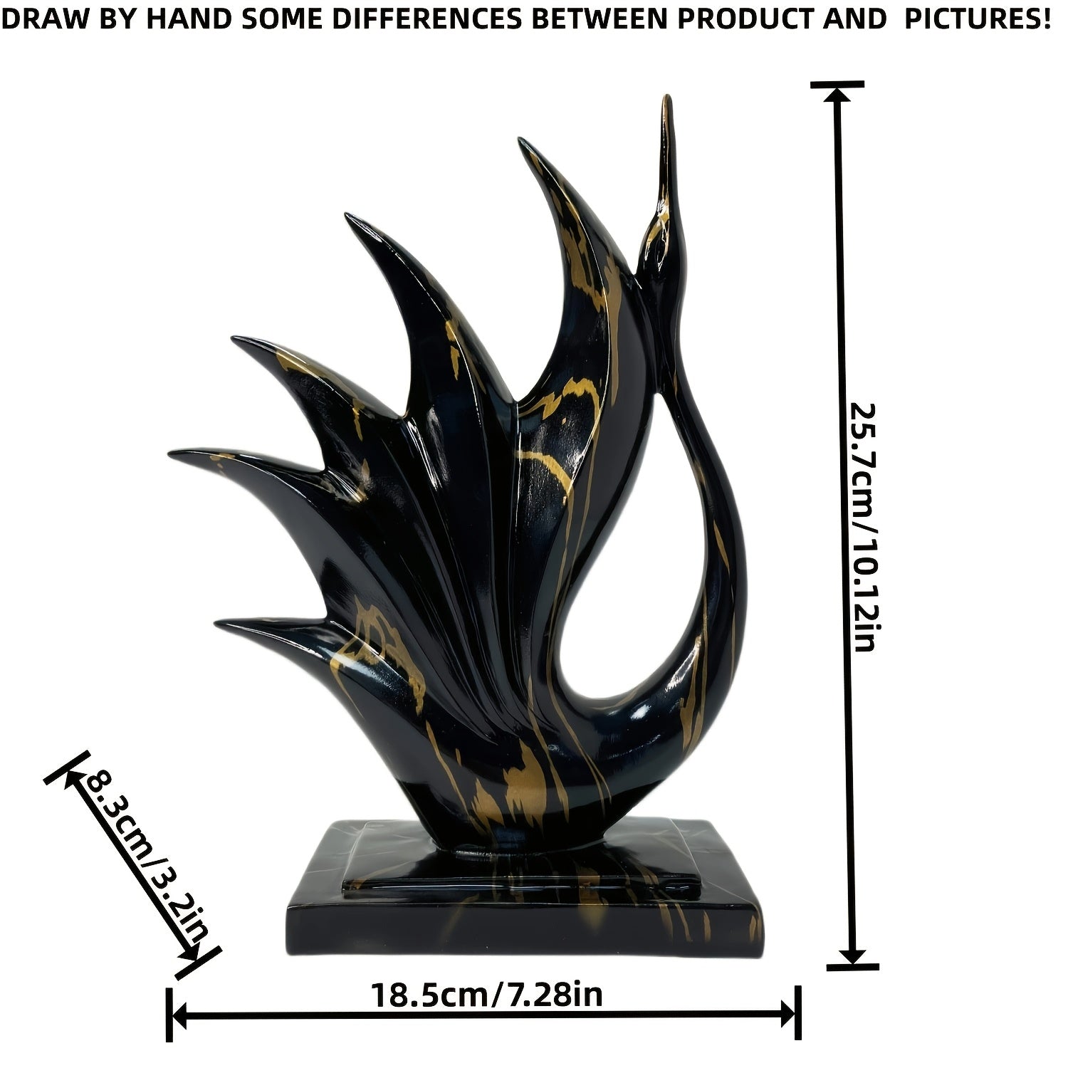 Estátua de Resina Cisne Dançante Elegante Preto e Dourado