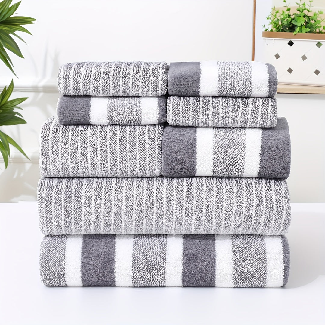 Conjunto de Toalhas Listradas (8 Peças) - Secagem Rápida e Super Absorventes