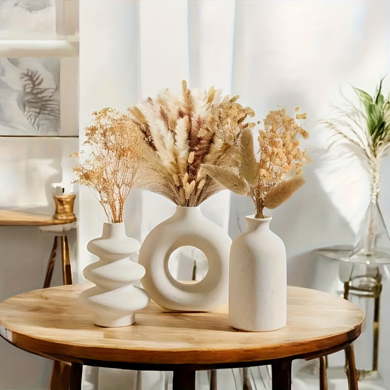 Conjunto de 3 Vasos de Cerâmica Boho - Decoração Elegante para Casa, Casamento e Ambientes