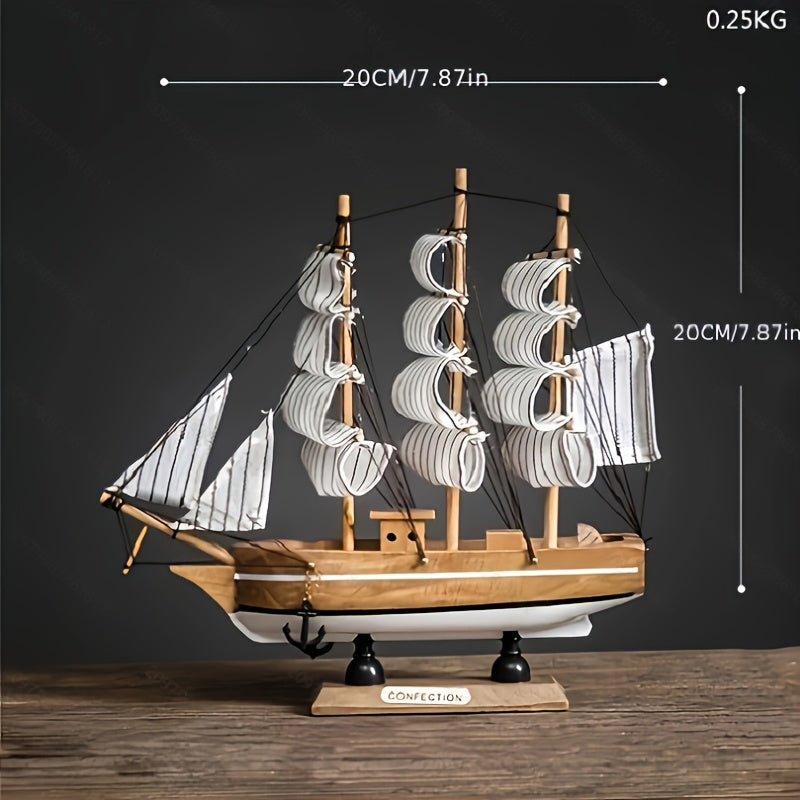 Modelo de Barco à Vela Rústico em Madeira