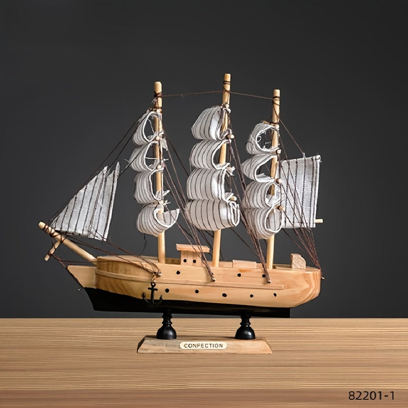 Modelo de Barco à Vela Rústico em Madeira
