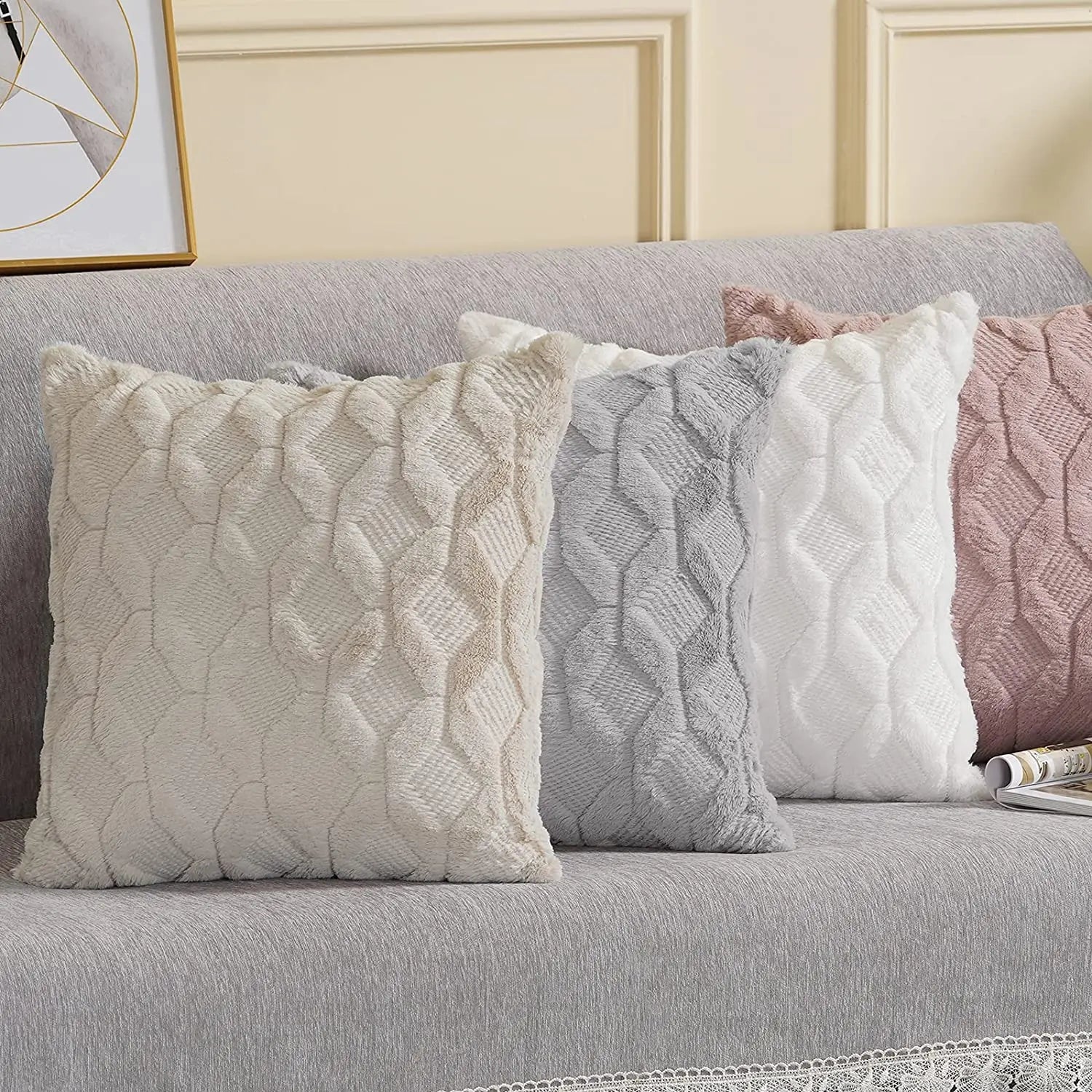 Capa de Almofada Plush Macia Felpuda para Cama e Sofá