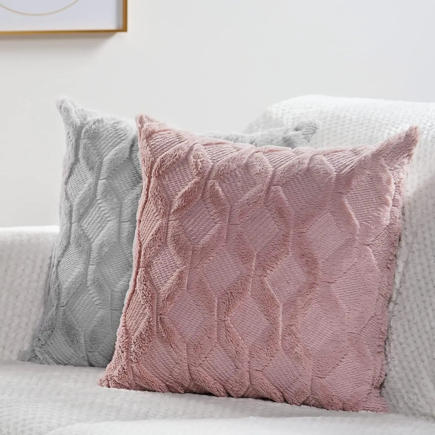 Capa de Almofada Plush Macia Felpuda para Cama e Sofá