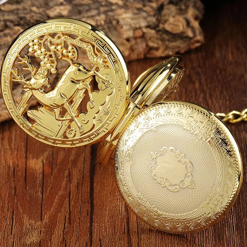 Relógio de Bolso Mecânico Dourado Vintage Steampunk