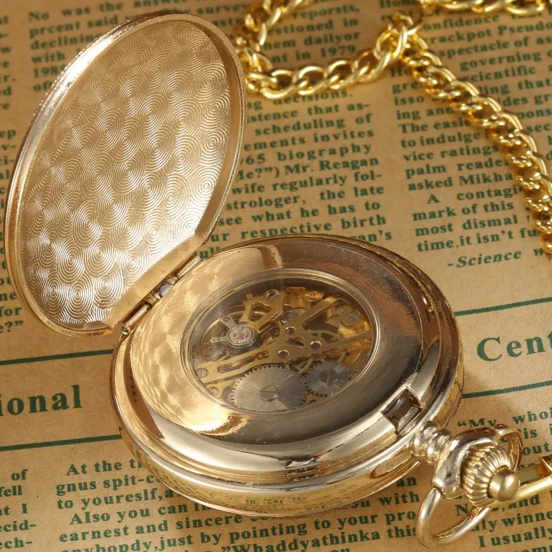 Relógio de Bolso Steampunk Luxo Ouro com Corrente