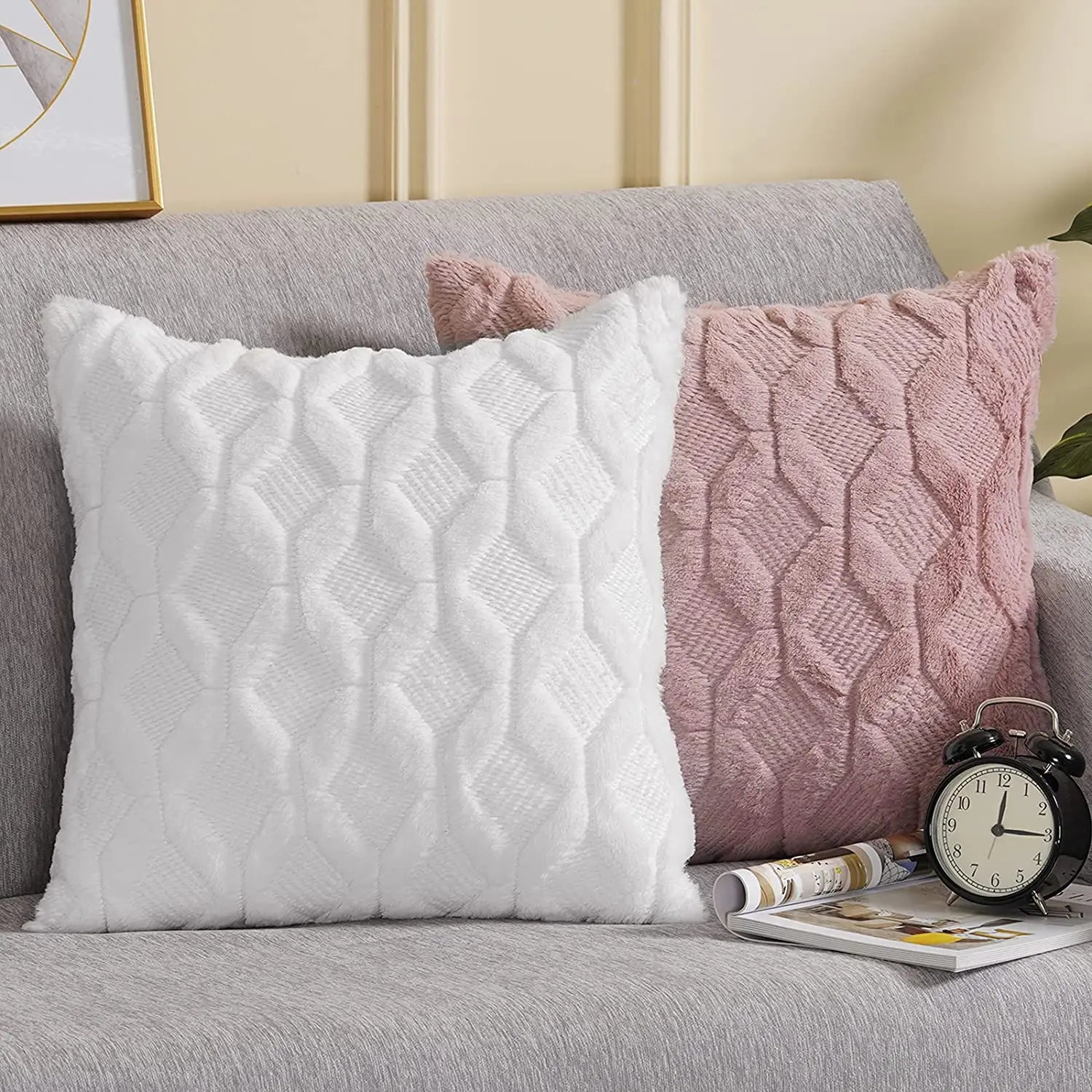 Capa de Almofada Plush Macia Felpuda para Cama e Sofá