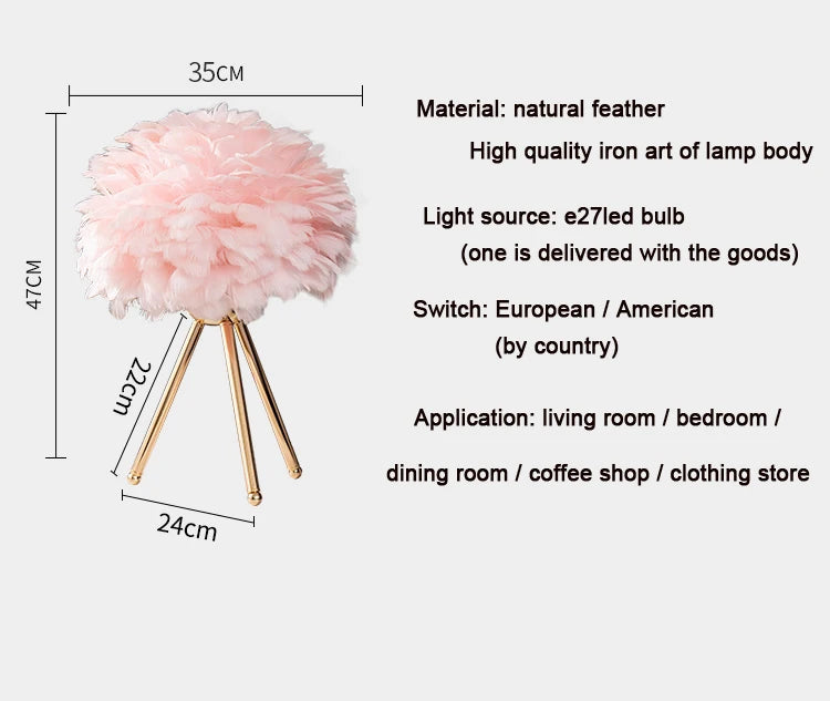 Luminária de Mesa com Penas para Quarto - Estilo Romântico