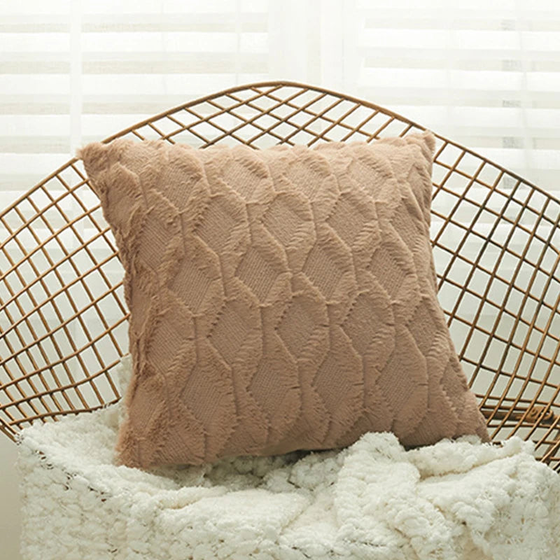 Capa de Almofada Plush Macia Felpuda para Cama e Sofá