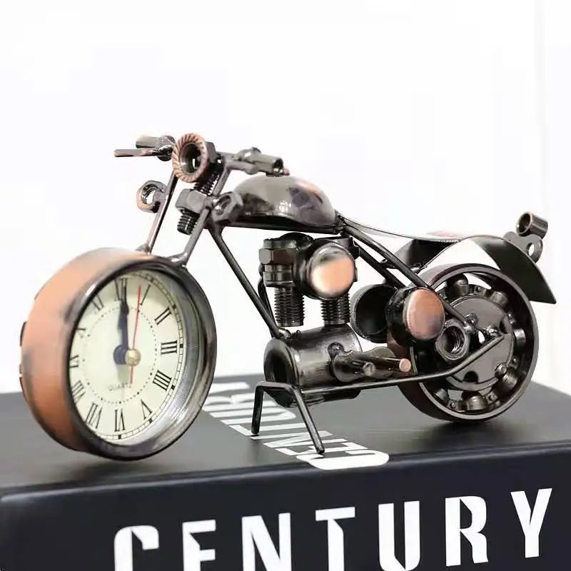 Cor Bronze Motocicleta Relógio Ornamentos, Relógio de mesa criativo, Decoração do quarto, Decoração de mesa