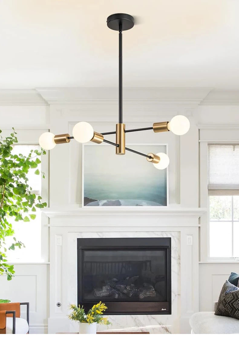 Lustre Sputnik Nórdico Preto LED - Pendente Moderno para Sala