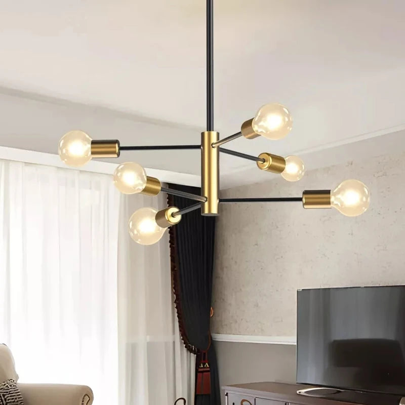 Lustre Sputnik Nórdico Preto LED - Pendente Moderno para Sala