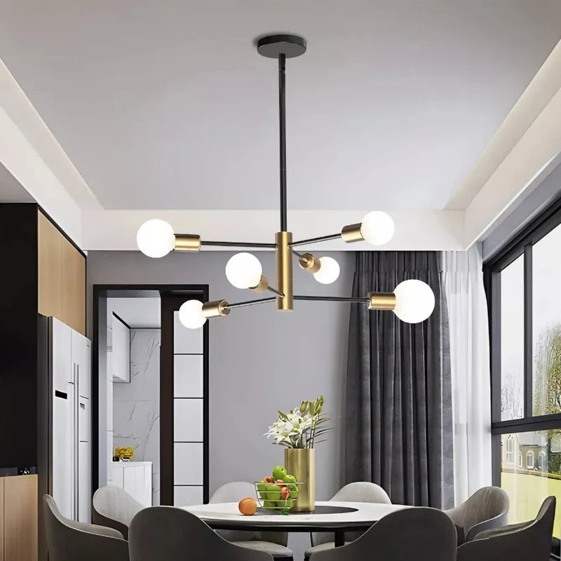 Lustre Sputnik Nórdico Preto LED - Pendente Moderno para Sala