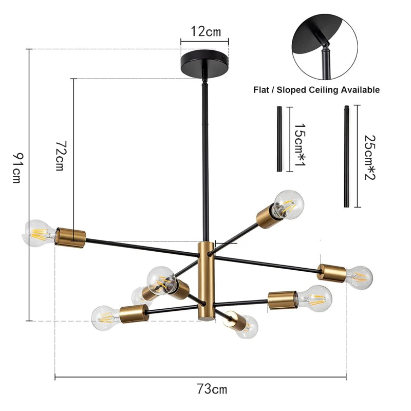 Lustre Sputnik Nórdico Preto LED - Pendente Moderno para Sala
