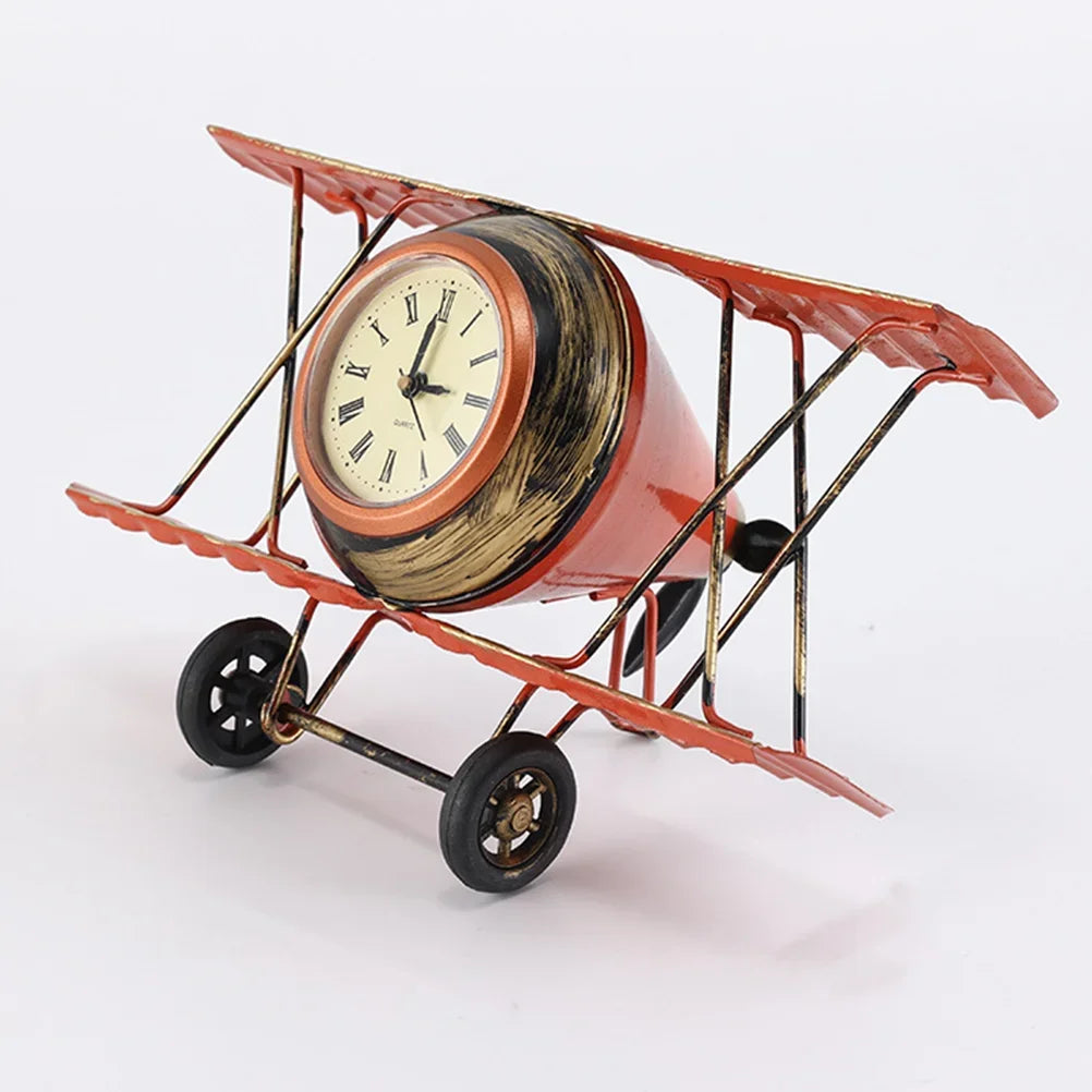 Estilo retro despertador decorativo, mesa, metal, pequeno, avião, sala de estar, mesa, vintage, antiquado