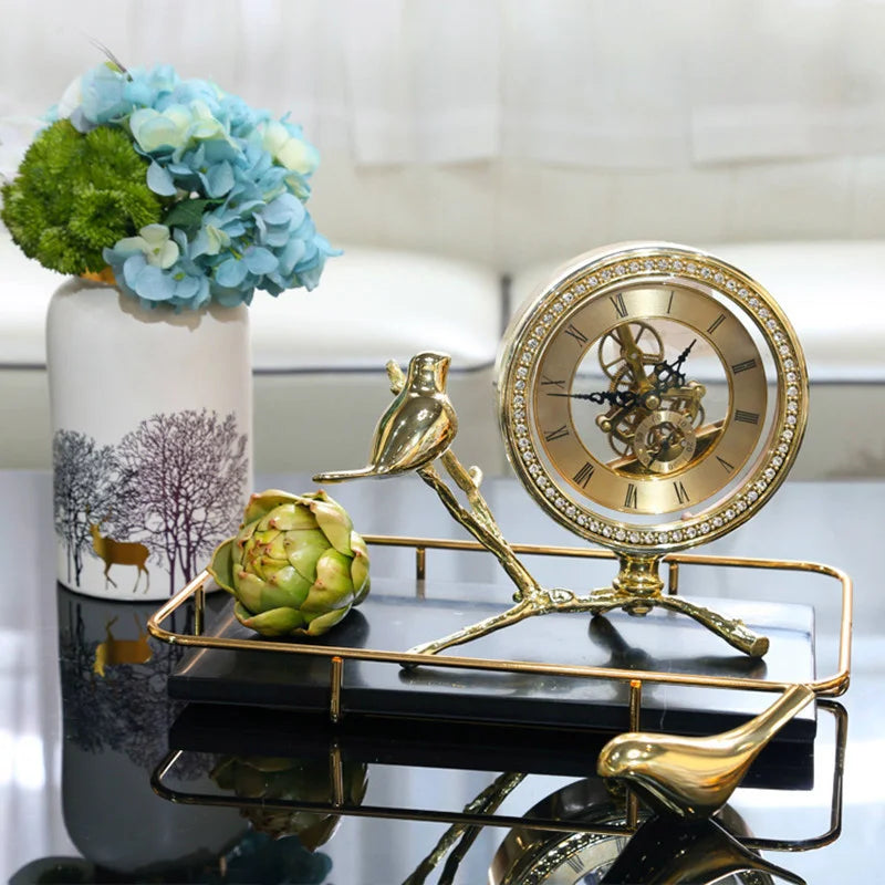Relógio de Mesa Vintage com Pássaro Dourado