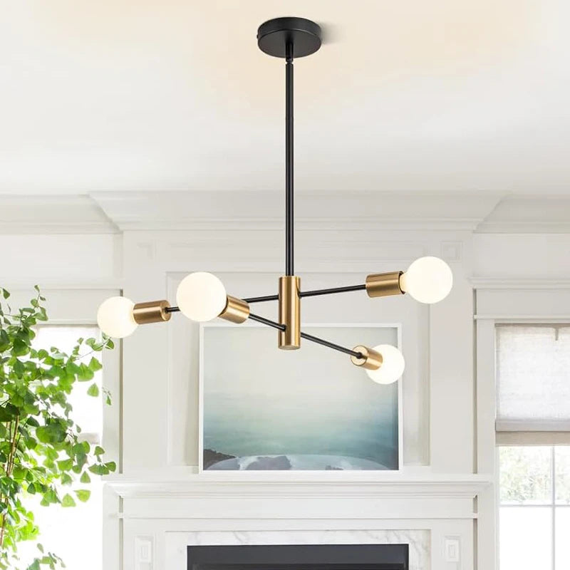Lustre Sputnik Nórdico Preto LED - Pendente Moderno para Sala