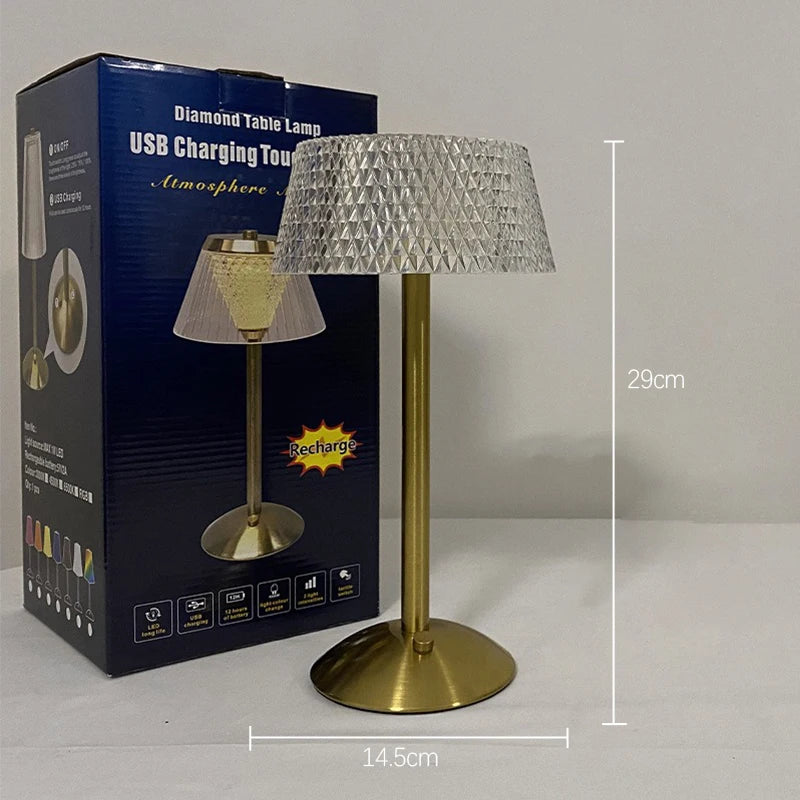 Luminária de Mesa Recarregável Touch com Cúpula de Vidro