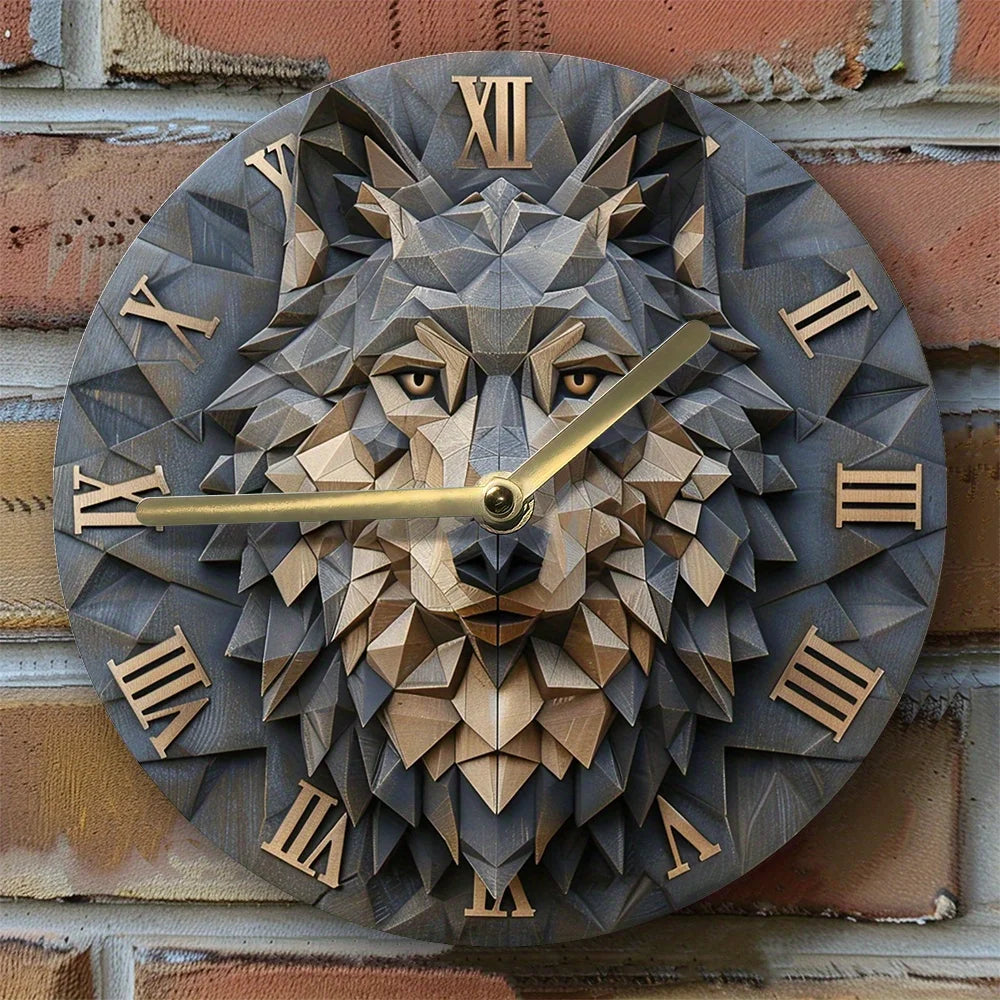 Relógio de parede silencioso com tema lobo, decoração DIY, presente do dia do pai, decoração de cozinha verão, desenho do artista, efeitos 2D