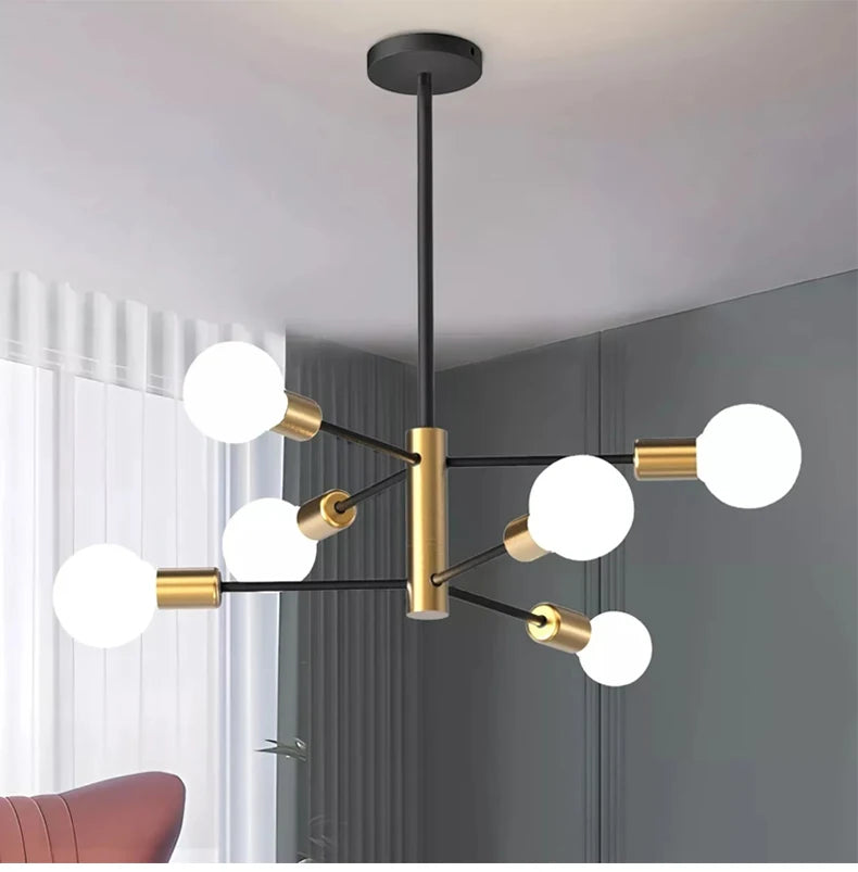 Lustre Sputnik Nórdico Preto LED - Pendente Moderno para Sala