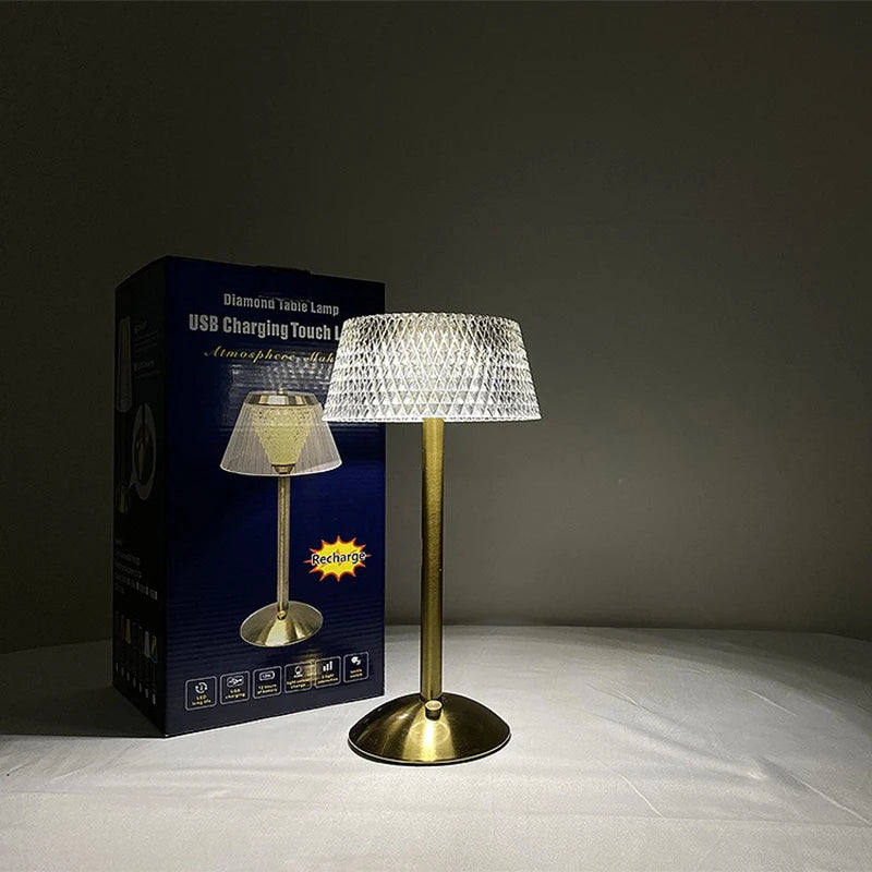 Luminária de Mesa Recarregável Touch com Cúpula de Vidro