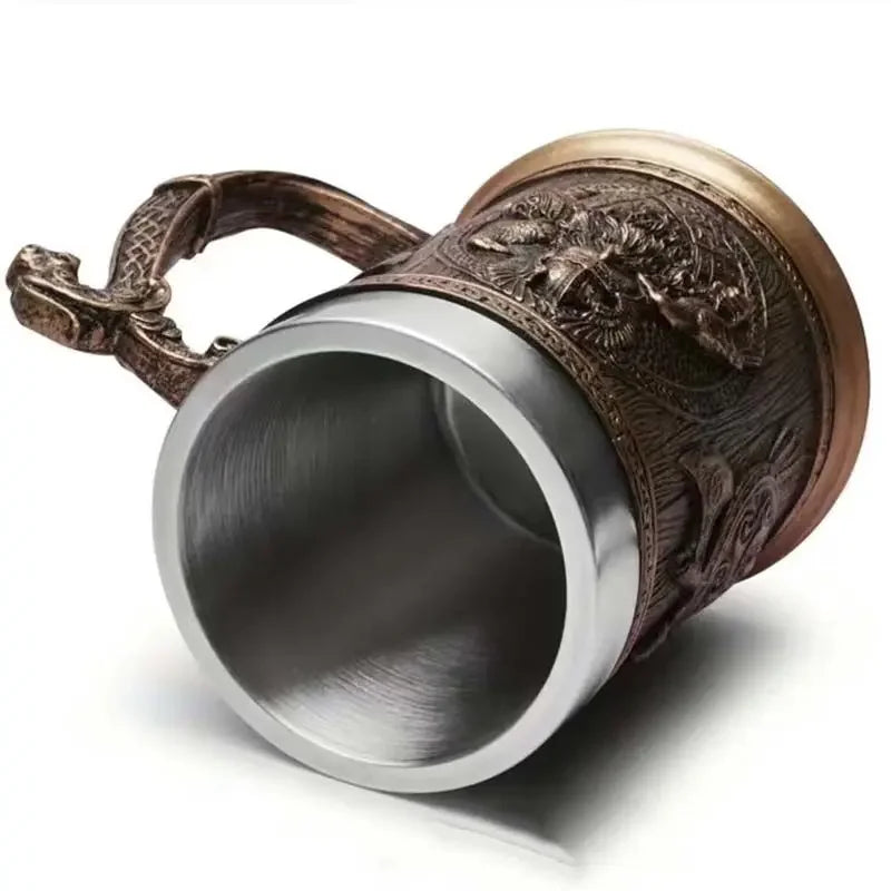 Caneca Viking 3D de Aço Inoxidável - Estilo Medieval