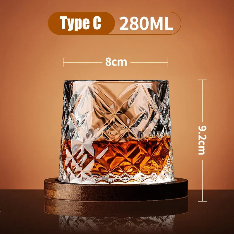 Copo de Whisky Giratório Retrô com Base de Bambu