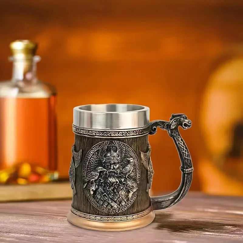 Caneca Viking 3D de Aço Inoxidável - Estilo Medieval