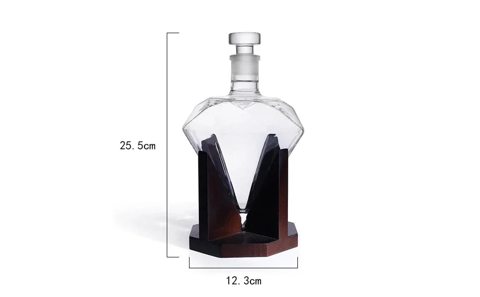 Decantador de Whisky em Vidro Diamante 1000ml com Suporte de Madeira