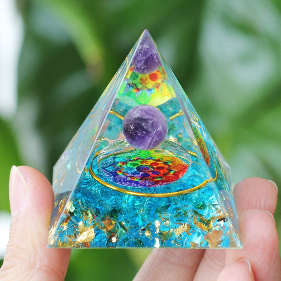Pirâmide de Cristal Ametista Natural - Gerador de Energia Orgonite
