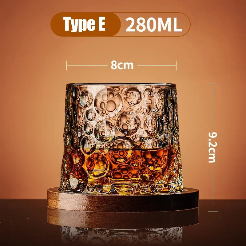 Copo de Whisky Giratório Retrô com Base de Bambu