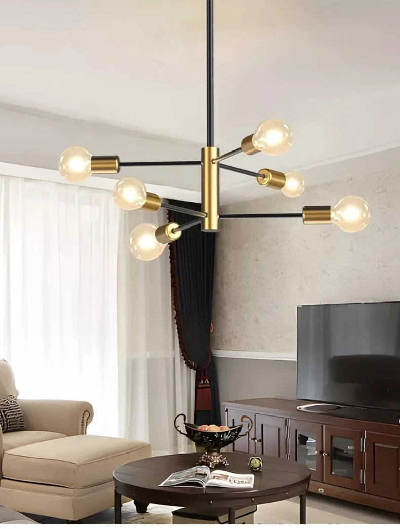 Lustre Sputnik Nórdico Preto LED - Pendente Moderno para Sala