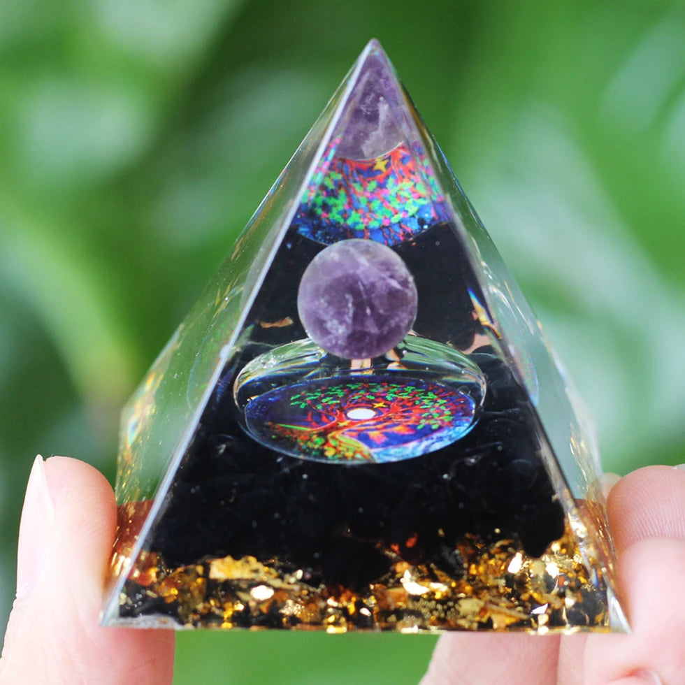 Pirâmide de Cristal Ametista Natural - Gerador de Energia Orgonite