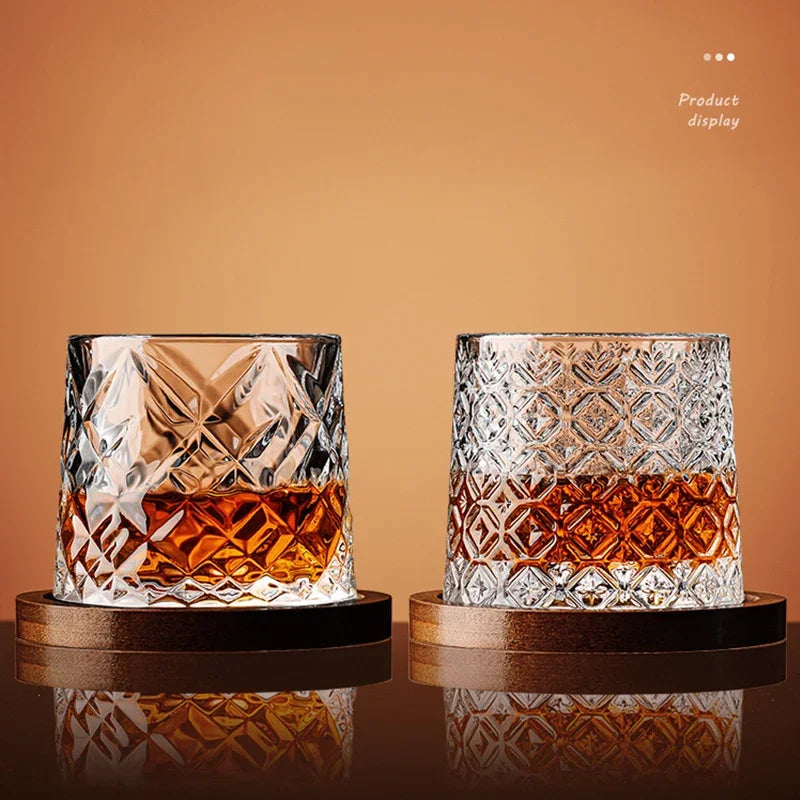 Copo de Whisky Giratório Retrô com Base de Bambu