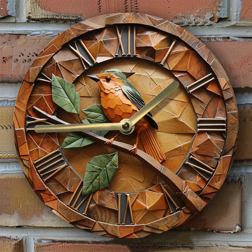 Relógio de parede com folhas de outono, Robin 3D DIY, relógio de arte de alta definição com efeitos 2D, decoração artesanal ou de sala