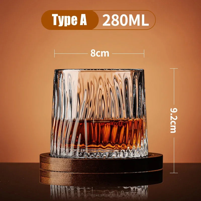 Copo de Whisky Giratório Retrô com Base de Bambu