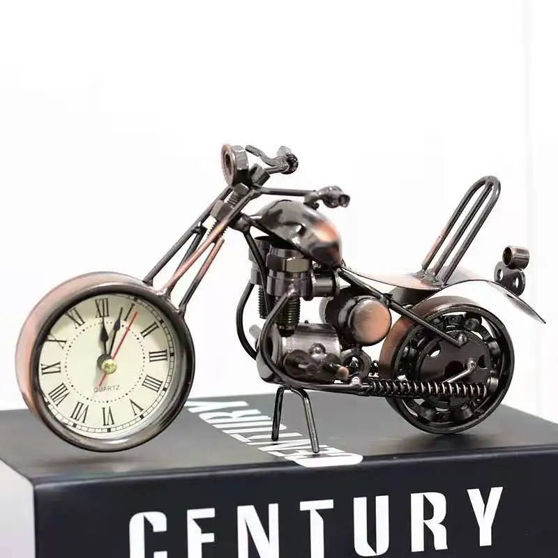 Cor Bronze Motocicleta Relógio Ornamentos, Relógio de mesa criativo, Decoração do quarto, Decoração de mesa