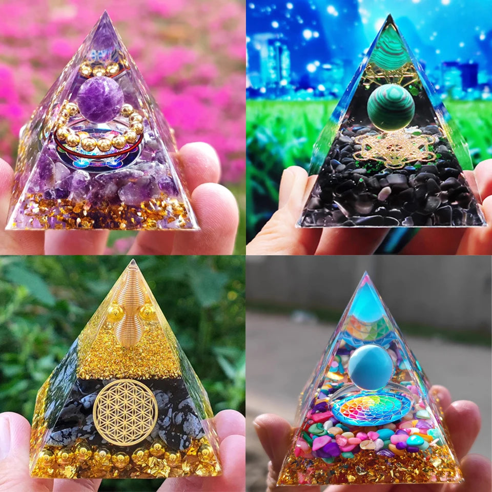 Pirâmide de Cristal Ametista Natural - Gerador de Energia Orgonite