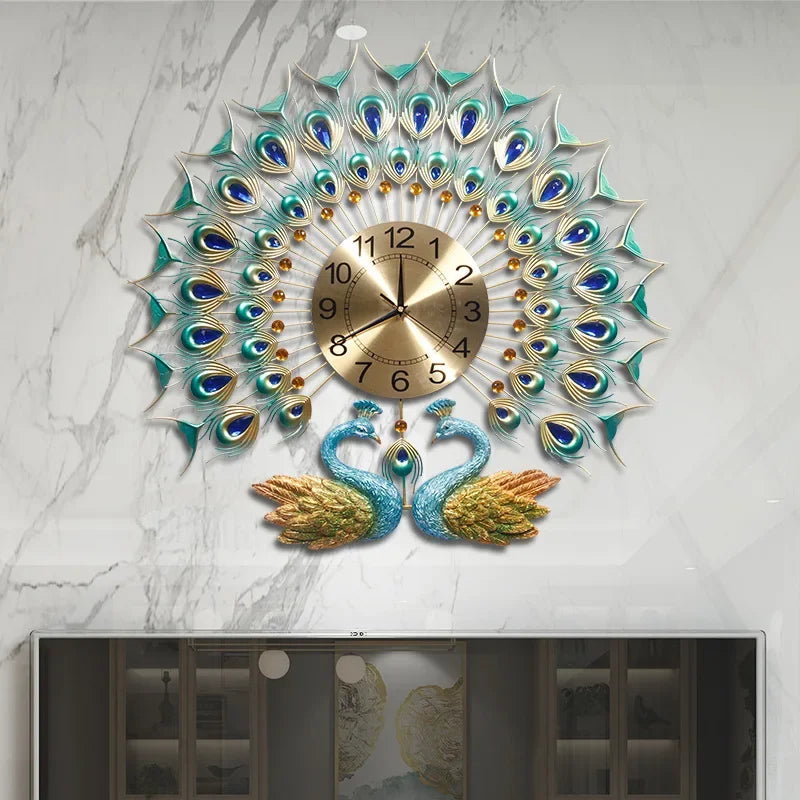 Relógio de Parede Luxo Pavão Duplo - Estilo Moderno