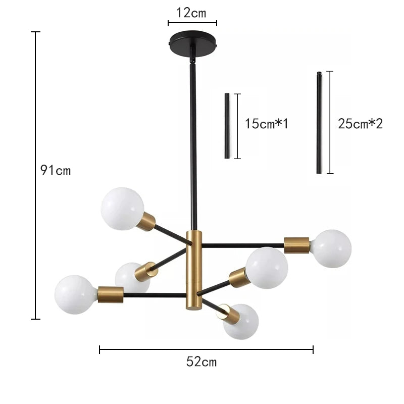 Lustre Sputnik Nórdico Preto LED - Pendente Moderno para Sala