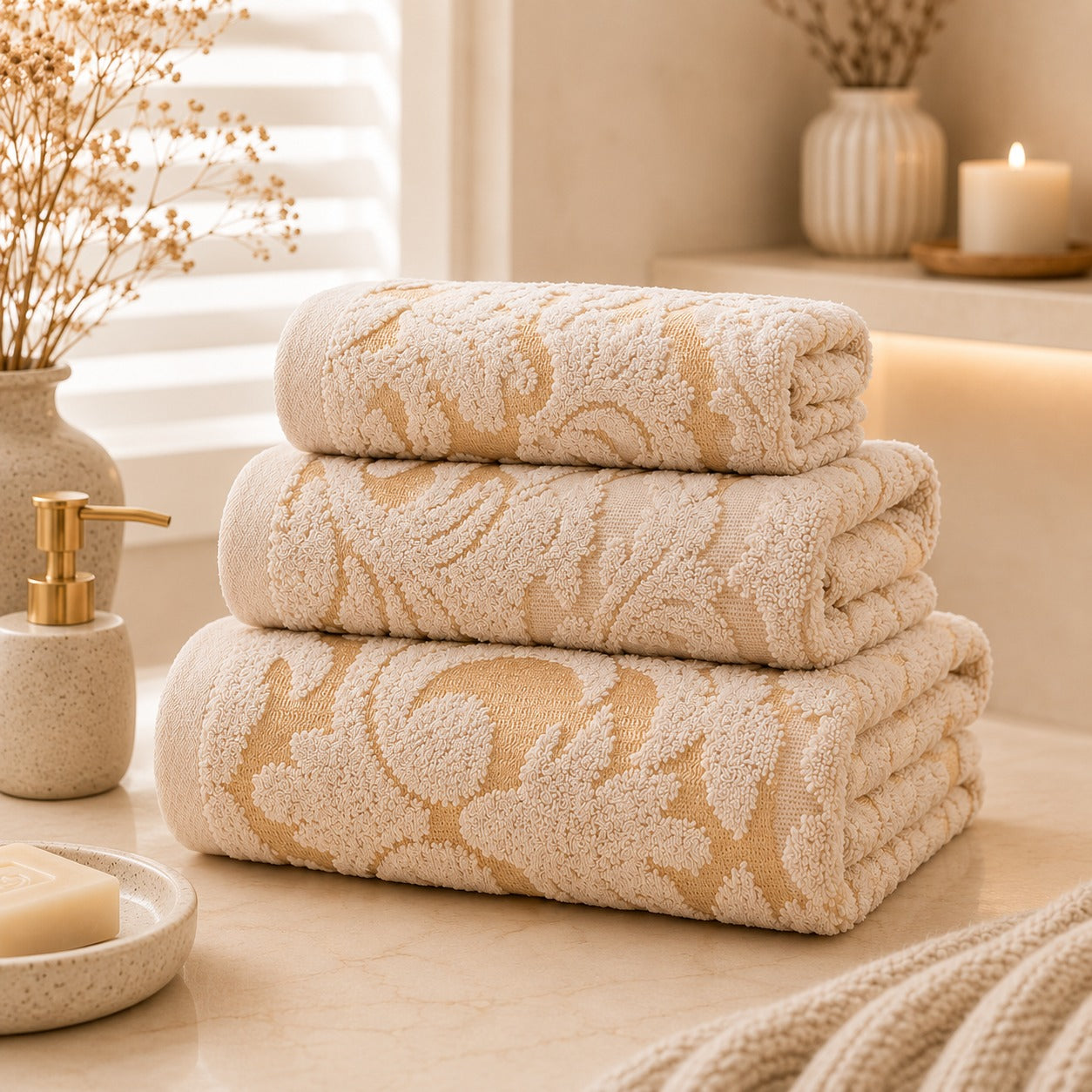 Kit 3 Toalhas de Banho Floral Premium – Maciez e Elegância