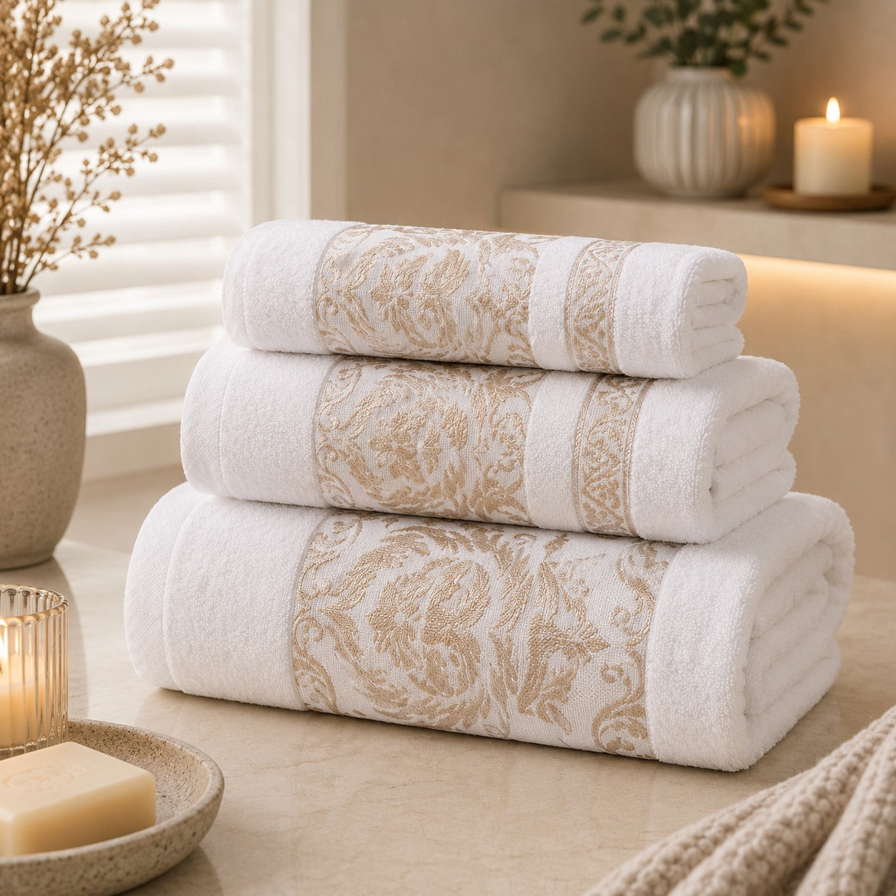 Kit 3 Toalhas de Banho Floral Premium – Maciez e Elegância