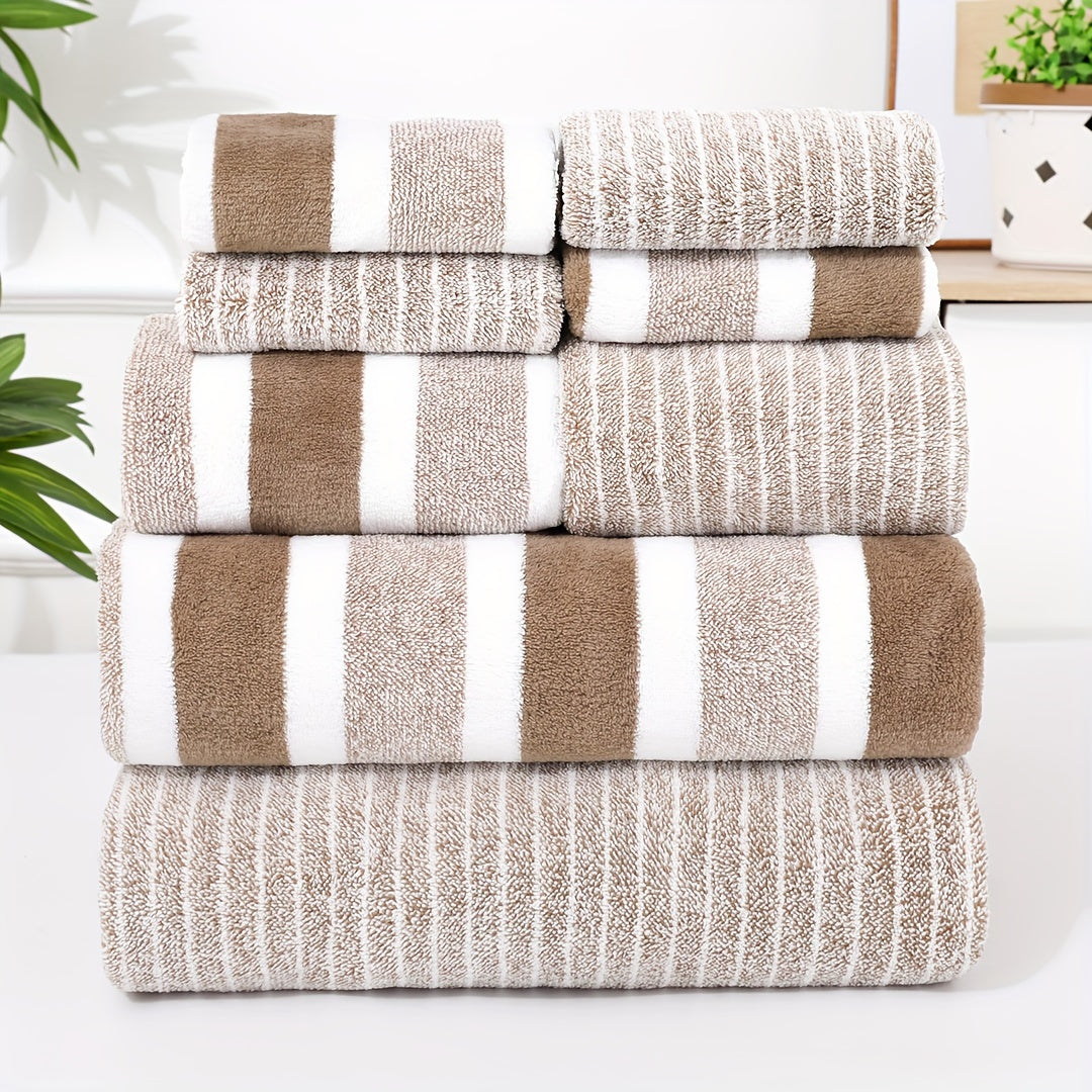 Conjunto de Toalhas Listradas (8 Peças) - Secagem Rápida e Super Absorventes