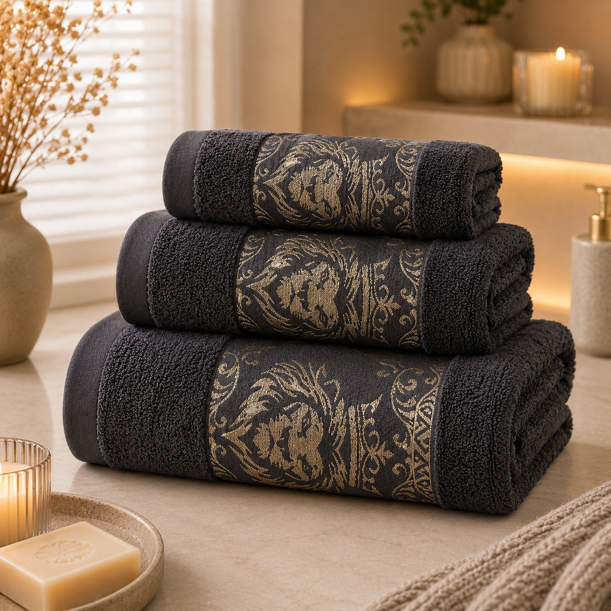 Kit 3 Toalhas de Banho Floral Premium – Maciez e Elegância
